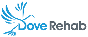 A green background with the words dove retreat in blue.